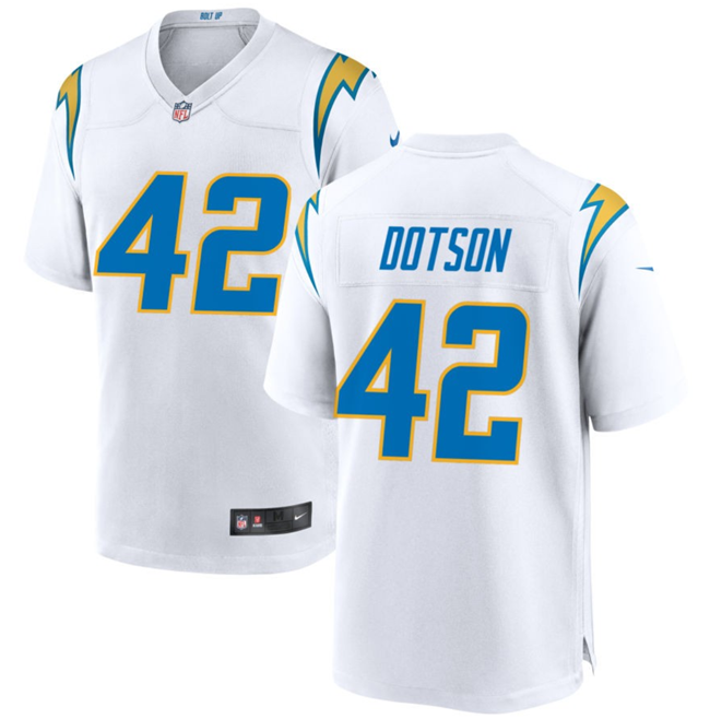 Men's Los Angeles Chargers #42 Elijah Dotson White Stitched Game Jersey